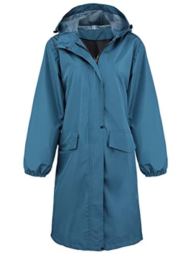 SaphiRose Women's Lightweight Waterproof Long Hooded Rain Jacket
