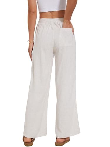 Cizayoi High-Waisted Wide Leg Drawstring Linen Pants for Summer Beach Casual Wear