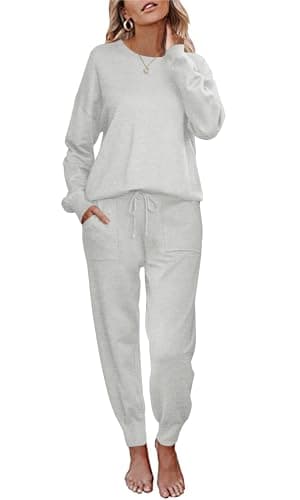 Ekouaer Women's Long Sleeve Knit Pajama Set with Pockets S-XXL