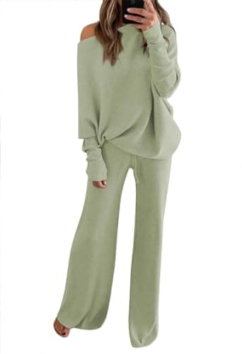 Linsery Women's High Neck Knitted Sweater Set Wide Leg Casual Sweatsuit