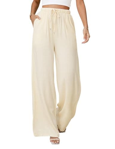 Jyanl Women's Casual Linen Wide Leg Drawstring Pants