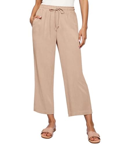 GRAPENT High-Waisted Wide Leg Linen Pants for Women Casual Summer Capris