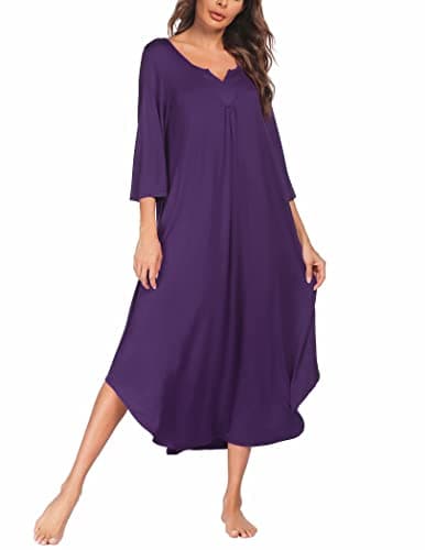 Ekouaer Plus Size 3/4 Sleeves Maxi Nightgown for Women