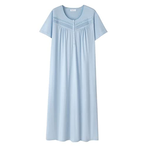 Soft 100% Cotton Women's Nightgowns, Comfortable Short Sleeves