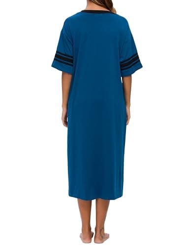 Vslarh Women's Soft V-Neck Knit Nightgown with Pockets S-XXL