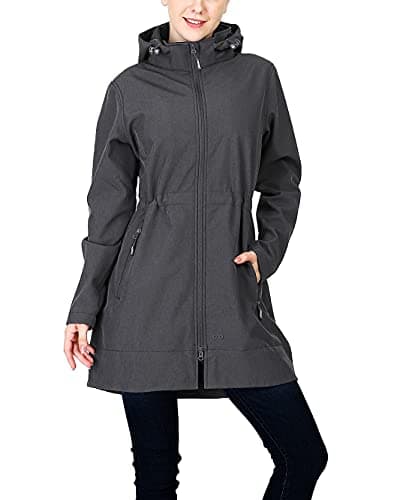 Women's 33,000ft Waterproof Softshell Long Rain Jacket With Hood Fleece Lined
