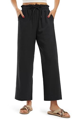 Libin Women's High Waist Wide Leg Imitation Linen Pants