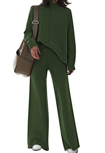 Fixmatti Women's Knit Sweatsuit with Turtleneck Top and Wide Leg Pants