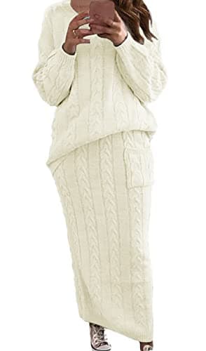 CHARTOU Women's Winter Chunky Cable Knit Sweater & Skirt Set