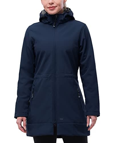 Women's 33,000ft Waterproof Softshell Long Rain Jacket With Hood Fleece Lined