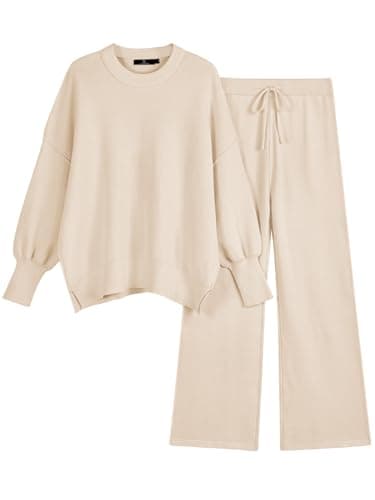 Refined Title: LILLUSORY Women's Sweatsuit Set: Oversized Knit Pullover Top with Wide Leg Pants