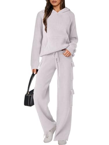 ANRABESS Women's Casual Knit Hoodie & Straight Leg Pants Fall Fashion Set