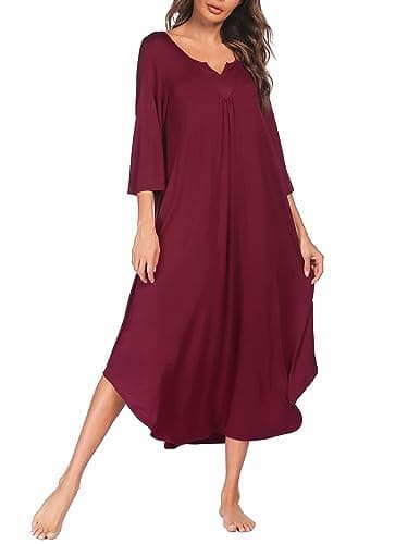 Ekouaer Plus Size 3/4 Sleeves Maxi Nightgown for Women