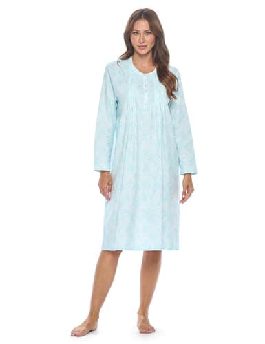 Women's Casual Flannel Floral Long Sleeve Nightgown