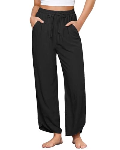 GRAPENT High-Waisted Wide Leg Linen Pants for Women Summer Crop Pants with Pockets
