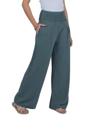 LOFBAZ Women's Linen Palazzo Wide Leg Pants with Pockets