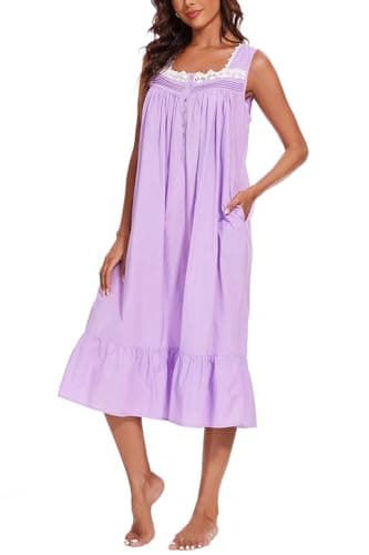 AVIIER 100% Cotton Sleeveless Nightgowns for Women with Pockets