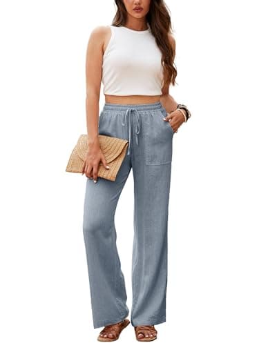 Nomad Women's HighWaisted Linen Pants Casual Drawstring Wide Leg with Pockets