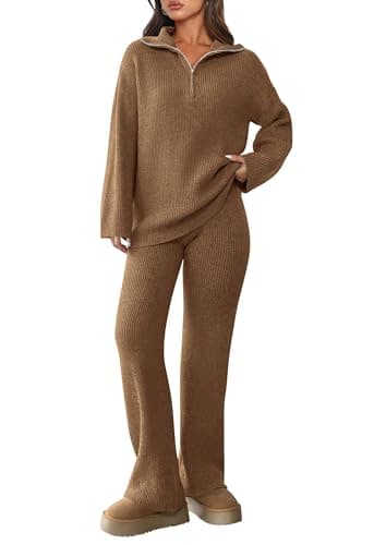 Prett ygarden Women's Winter 2PC Sweater Set Sweatshirt & Wide Leg Pants