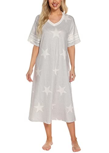 Vslarh Women's Soft V-Neck Knit Nightgown with Pockets S-XXL