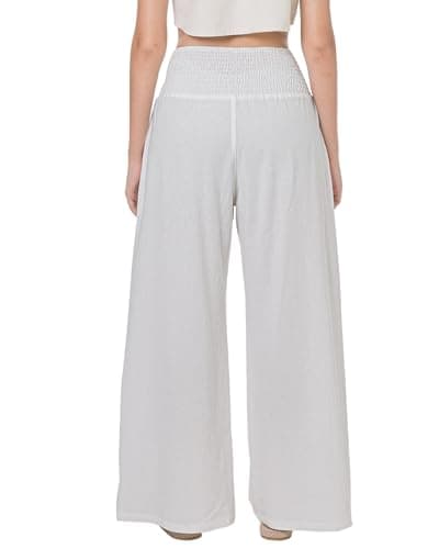 LOFBAZ Women's Summer High-Waisted Palazzo Pants Wide Leg Cotton Linen Bohoadow Pants with Pockets