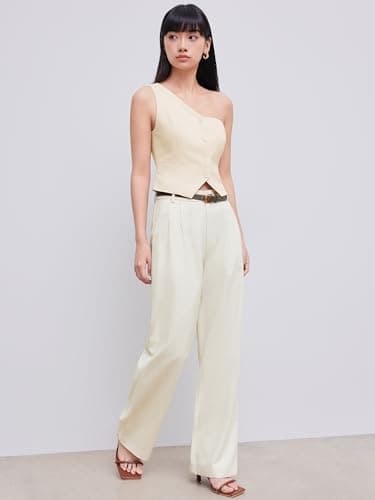 Cider Solid Linen Blend Belted Wide Leg Pants