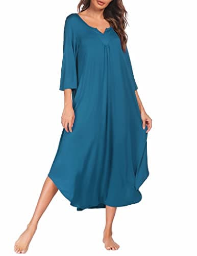 Ekouaer Plus Size 3/4 Sleeves Maxi Nightgown for Women