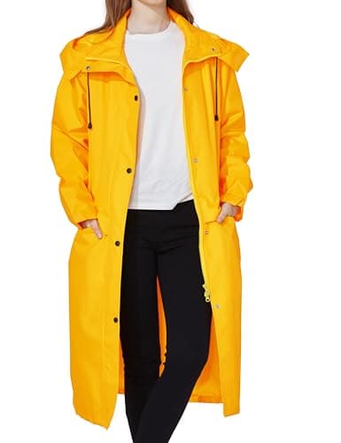 Ubon Women's Waterproof Hooded Long Raincoat Packable Windbreaker