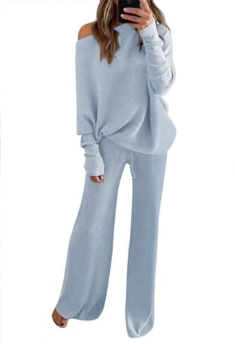 Linsery Women's High Neck Knitted Sweater Set Wide Leg Casual Sweatsuit