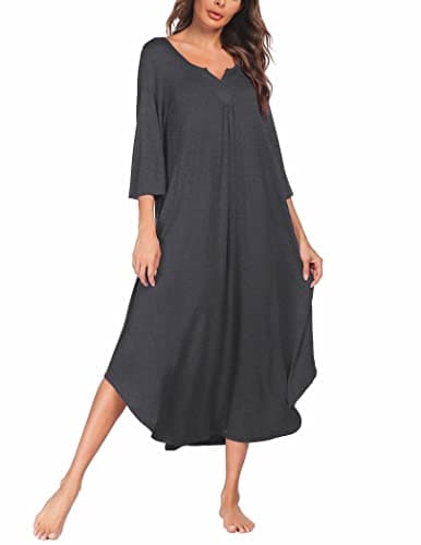 Ekouaer Plus Size 3/4 Sleeves Maxi Nightgown for Women