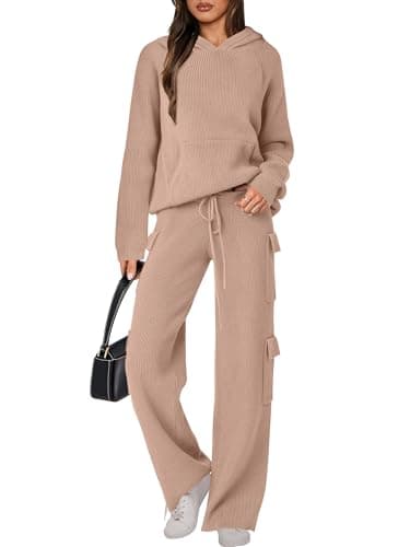 ANRABESS Women's Casual Knit Hoodie & Straight Leg Pants Fall Fashion Set