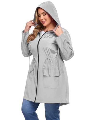 ZOMVA Plus Size Lightweight Hooded Raincoat with Pockets