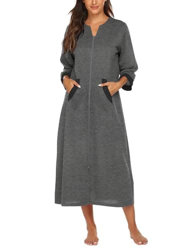 Ekouaer Women's Full Length Zipper Robe Sleepwear