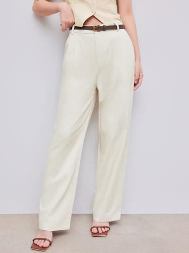 Cider Solid Linen Blend Belted Wide Leg Pants