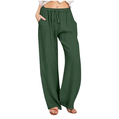 2024 Trendy Women's High Waist Loose Fit Linen Palazzo Pants