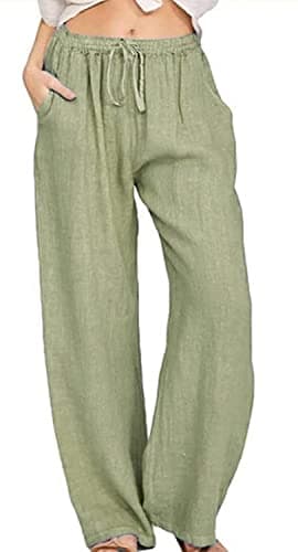 Loveimgs Women's Casual Wide Leg Lightweight Summer Linen Pants with Drawstring Waist