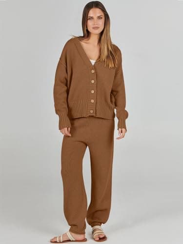 ANRABESS Women's 2-Piece Ribbed Knit Lounge Set