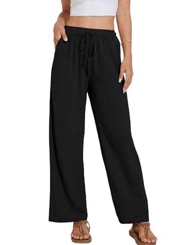 Cizayoi High-Waisted Wide Leg Drawstring Linen Pants for Summer Beach Casual Wear