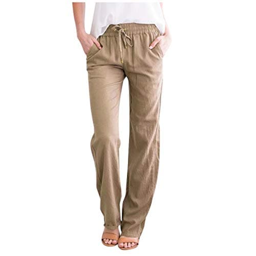 Nantdog Women's Linen High Waisted Drawstring Palazzo Pants