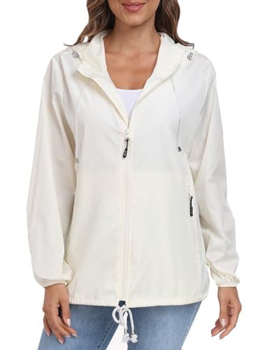 DULEMOT Lightweight Women's Waterproof Hooded Rain Jacket Outdoor Windbreaker