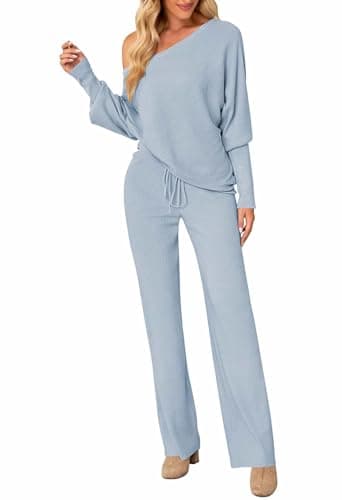 Linsery Women's High Neck Knitted Sweater Set Wide Leg Casual Sweatsuit