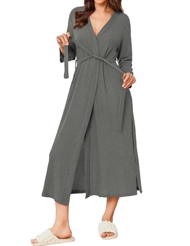 Refined title: Ekouaer Women's Waffle Knit Long Bathrobe