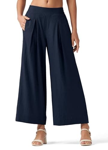 Willit Women's Linen Wide Leg Palazzo Pants with Pockets Summer Beach Casual