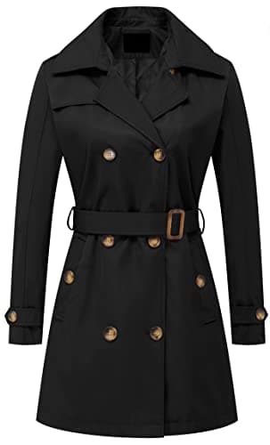 Chrisuno Women's Mid-Length Double Breasted Trench Coat with Hood