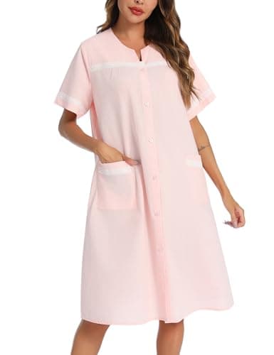 Vslarh 100% Cotton Women's Short Sleeve Nightgown with Pockets