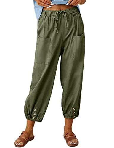 Wanzetaly Summer Cotton Linen Cropped Pants for Women