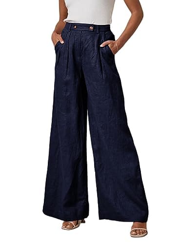 EVALESS Wide Leg Linen Palazzo Pants for Women Elastic High Waisted Flowy Summer Casual