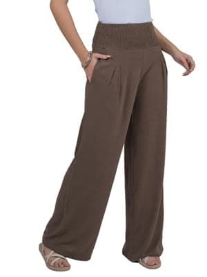 LOFBAZ Women's Linen Palazzo Wide Leg Pants with Pockets