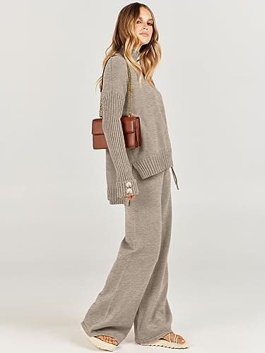 Caracilia Women's 2-Piece Fall Sweater Set & Wide Leg Pants Travel Fashion