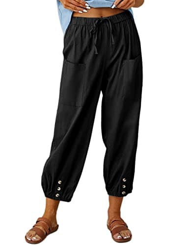Wanzetaly Summer Cotton Linen Cropped Pants for Women